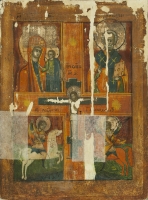 Икона четырехчастная с изображением Распятия в центре
